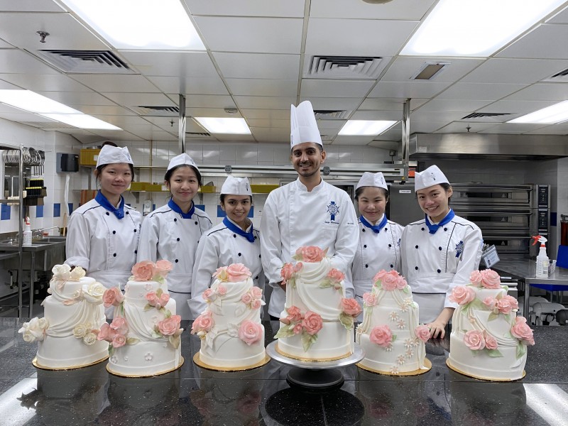 Wedding cake creations by Pastry students together with Chef Sarju Ranavaya, Pastry Chef Instructor.