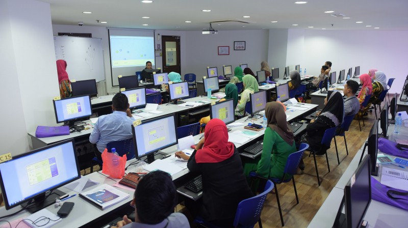 Students attending class.