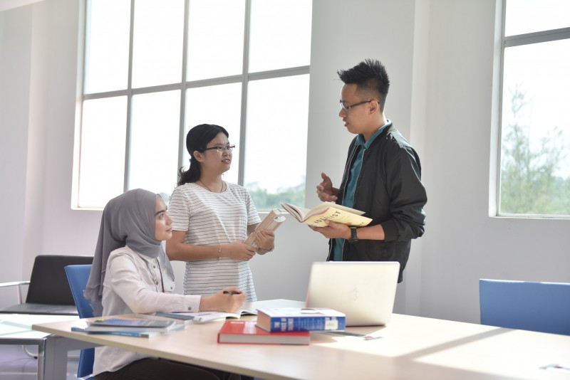 Students having discussion after class