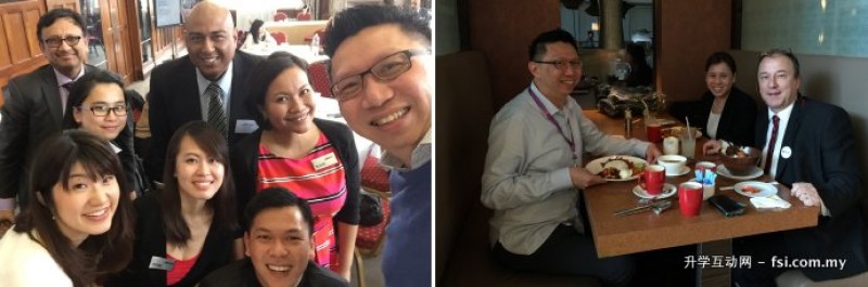 不断地突破与创新，提供最优质的学习环境是大学应有的使命。图为K-Smart 负责人Jonathan Tee 参与英国著名大学——诺森比亚大学（Northumbria University） 国际代表大会后与各国代表大合照。右图为Jonathan Tee 与英国纽卡斯尔大学（Newcastle University, UK）马来西亚分校负责人Dr.Chris共享午餐。